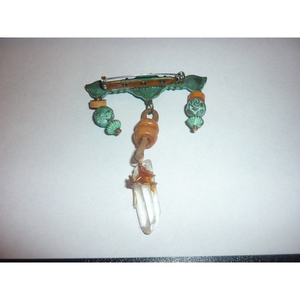 Vintage Southwestern Verdigris Brooch Pin Wire Wrapped Quartz‎ Crystal Point - Picture 6 of 6